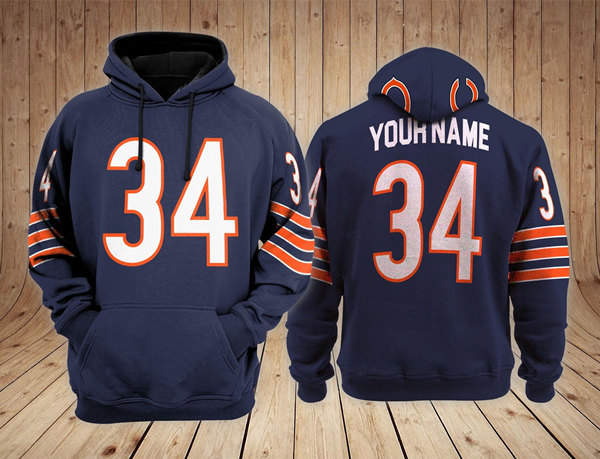 Men's Chicago Bears ACTIVE PLAYER Custom Navy Performance Pullover Hoodie